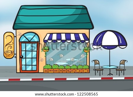 Illustration of a coffeehouse near the street