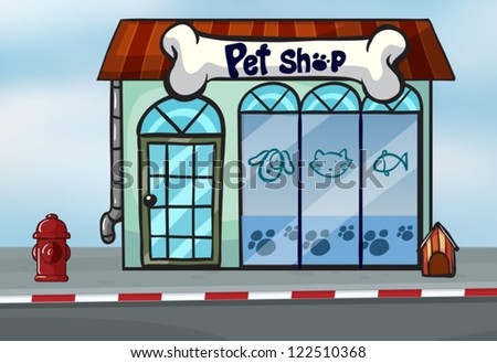 Illustration of a pet shop near a street