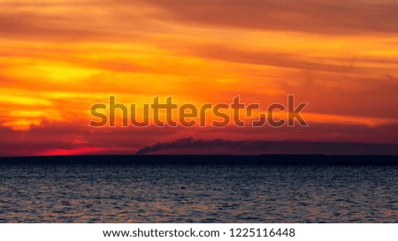 background of sunset on the sea, birds fly among the clouds lit by the rays of the sun, beautiful landscape
