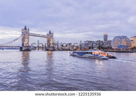 Landscape Night View Of Tower Bridge And The Thames Riverside View Of Financial District ,London, England