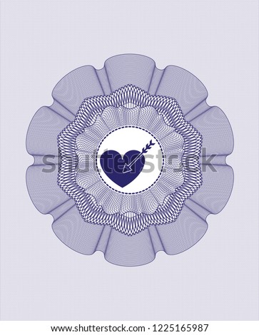 Blue rosette. Linear Illustration with love icon inside