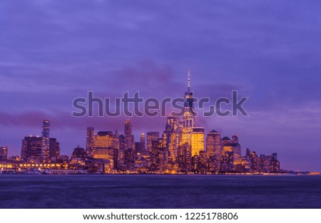 View of New York city skyline during the blue hour