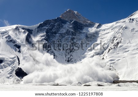 Avalanche from Khan Tengri Peak, Central Tian Shan, Kazakhstan - Kyrgyzstan - China Royalty-Free Stock Photo #1225197808