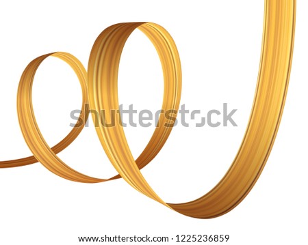 3d golden paint watercolor brush stroke luxury ribbon spiral. Vector background.