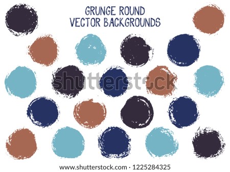 Vector grunge circles isolated. Dirty post stamp texture circle scratched label backgrounds. Circular icon, chalk logo shape, oval button elements. Grunge round shape banner backgrounds set.