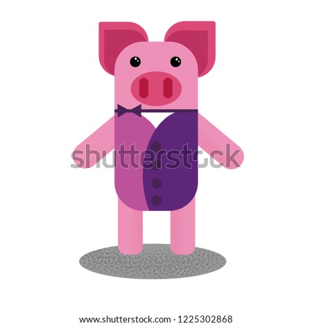 attractive and funny pig in a business suit in the technique of flat with the use of textural brushes on a white background, vector illustration, can be used to create calendars, invitations
