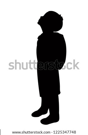 a student girl with bag, looking up, silhouette vector