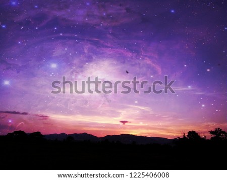 Galaxy sky is retouched from a sunset photo , Thailand Phrae.