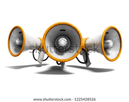 Group of speaker speakers white with yellow accents 3D render on white background with shadow