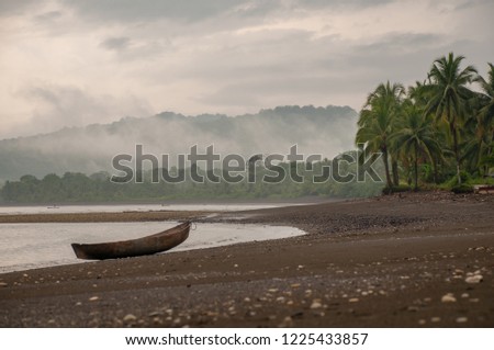 Dawn with fog on the Colombian Pacific coast. Royalty-Free Stock Photo #1225433857