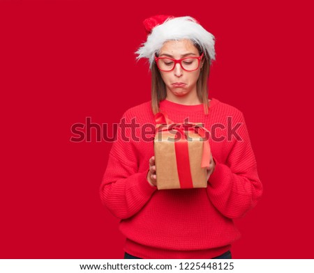 young pretty woman christmas concept. editable background