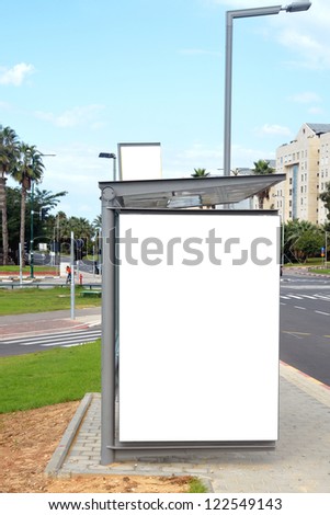 A Blank white Sign on Bus station