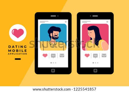 Modern illustrations concpt dating online application via hand hold mobile chat and social activity relationship between man and woman. Vector illustrate.