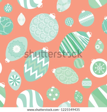 Vector Seamless Pattern Vintage Christmas Ornaments in Soft Colors Great for Wallpaper, Wrapping Paper, Backgrounds, and Fabric.