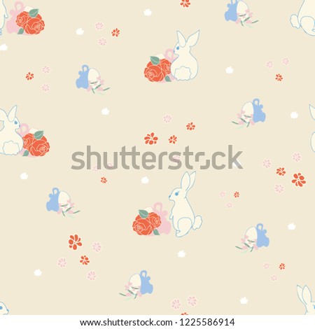 Vector Bunnies and Teacups Seamless Pattern Background. Perfect for fabric, scrapbooking, wallpaper projects.