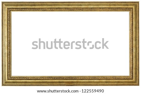 Gold picture frame. Isolated patch and over white background