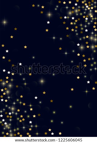 Glowing golden stars with twinkling elements on a blue background. Stars in the night sky. Gold glitter. Festive Christmas background.