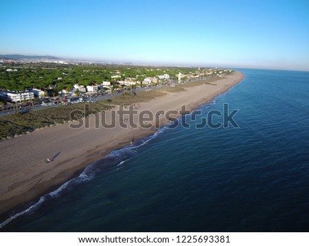 Aerial view of Beach in Barcelona. Castelldefels. Spain. Drone Photo