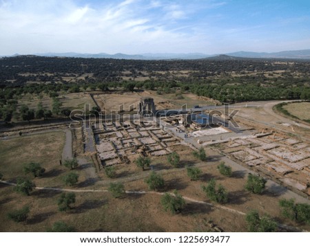 Aerial view of roman ruins of Caparra, Caceres.Extremadura,Spain. Drone Photo