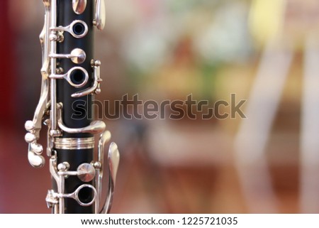 Music Instrument Clarinet close up, Clarinet on Black background, Black Clarinet, Clarinet Silver) Royalty-Free Stock Photo #1225721035