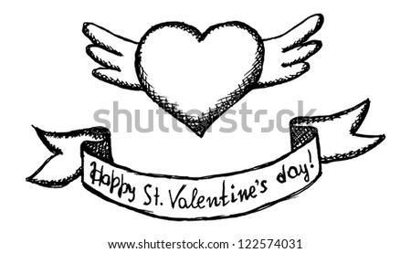 Vector sketch illustration with heart and wings