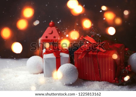 Christmas gifts on lights background.

