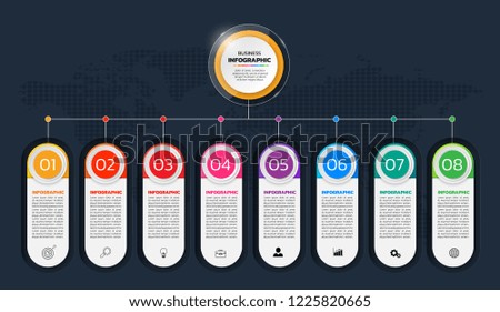 Timeline Infographics template 8 steps, business data visualization, can be used for workflow layout, diagram, website, corporate report, advertising, marketing. vector illustration.