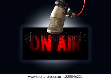 Professional microphone and one air sign Royalty-Free Stock Photo #1225846231