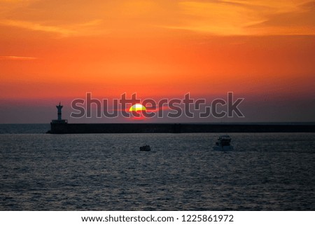 Red sunset over the ocean