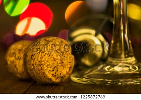Cork from sparkling wine on a wooden surface