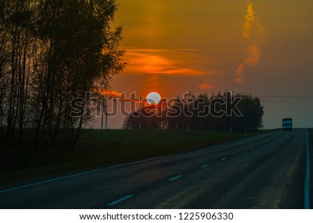 beautiful sunset over the road, countryside