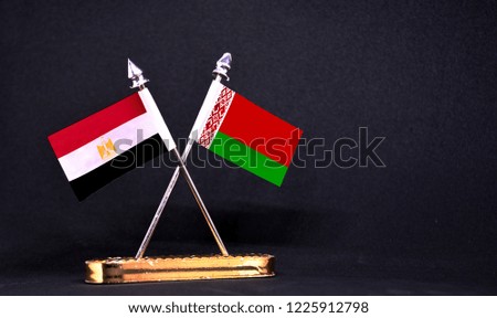 Egypt and Belarus table flag with black Background