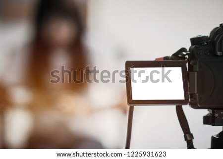 Video journalist or reporter on LCD Screen Blank camera  for copy space in your text message or promotional content, advertising mock up empty insert for coutomer Background.