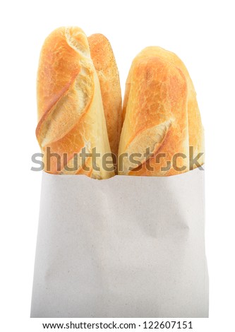 Baguette bread in paper bag