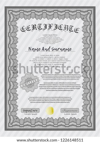 Grey Certificate or diploma template. Easy to print. Vector illustration. Excellent design. 