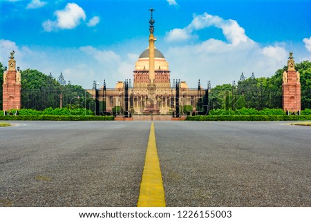 The Rashtrapati Bhavan "Presidential Residence" previously "Viceroy's House" is the official home of the president located at the Western end of Rajpath in New Delhi. Royalty-Free Stock Photo #1226155003