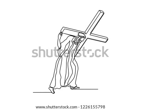 Continuous line drawing of Jesus Christ ,
linear style and Hand drawn Vector illustrations