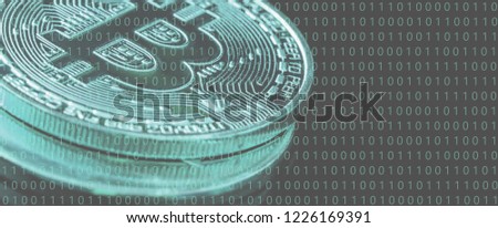 cryptocurrency golden coins - Bitcoin, Ethereum with dollar background. Virtual money concept