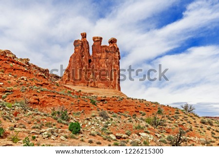 Arches National Park Park Avenue Courthouse Towers Three Gossips stand 350 feet tall