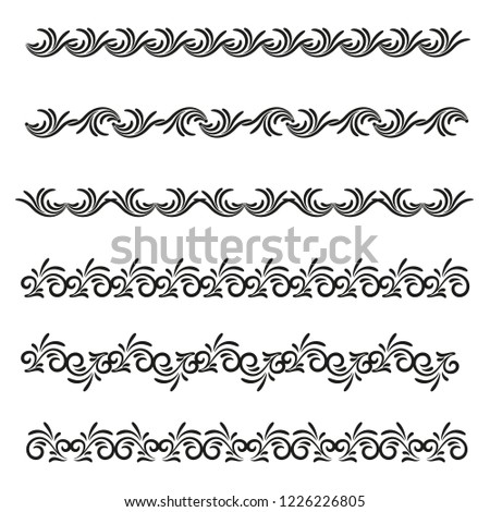 Vector image. Set of vintage ornaments. Elements with antique style curls for design.