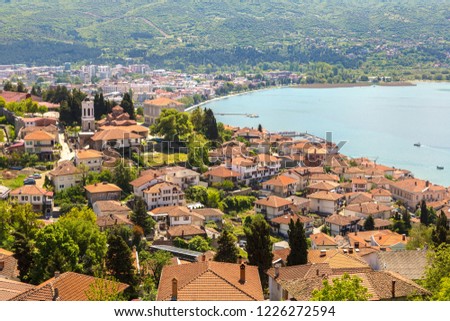 Ohrid city and lake Ohrid in a beautiful summer day, Republic of Macedonia
