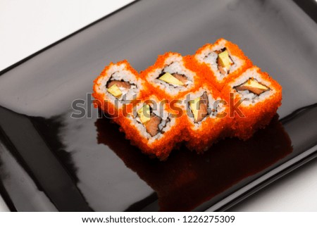 Red caviar sushi rolls set