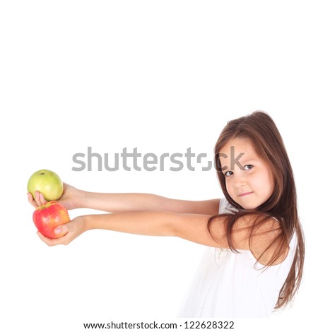 cute sweet little girl with two apples