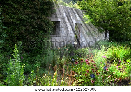 Beautiful flower garden under sun rays