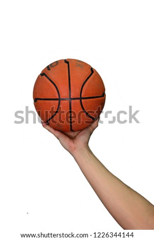 Hands and basketball isolated on white background
