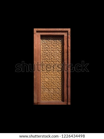 Architectural Details :  Wall At Agra Fort Isolated On Black Background , India
