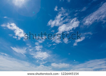 Blue sky background with clouds and sun light