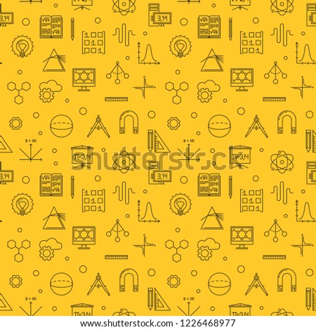 Science, Technology, Engineering and Mathematics seamless vector linear pattern on yellow background