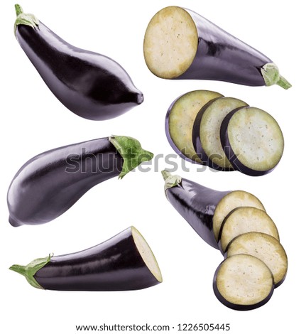 Collection of eggplants isolated on a white background with clipping path