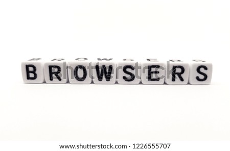 browsers word built with white cubes and black letters on white background